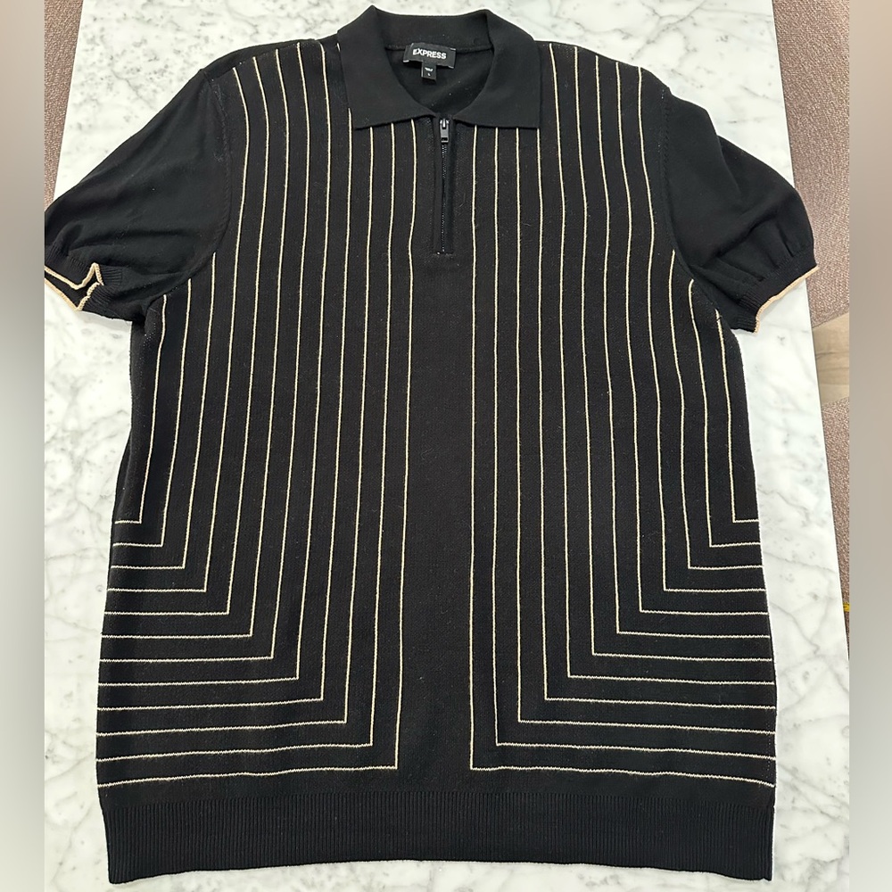 EXPRESS Black and Cream Men's Polo